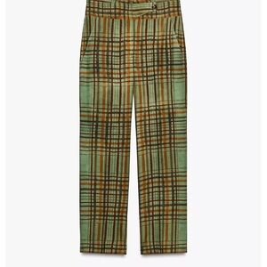 Zara Plaid Trousers in Green and Brown